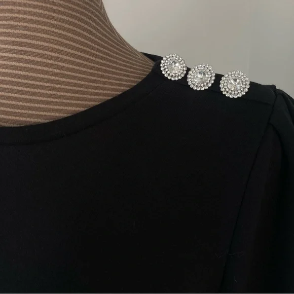 J Crew Black Puffsleeve Sweatshirt with Jeweled Button Detail size M GUC - Picture 5 of 8